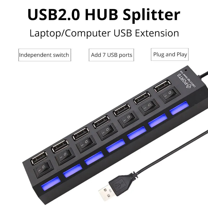 Hub USB 7 Puertos con Interruptores